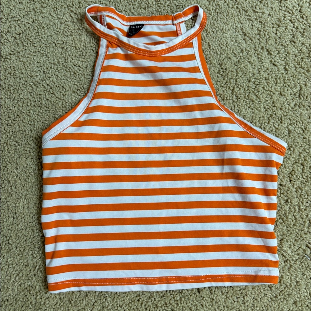 Orange and White Striped Halter Top